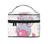 Ippopotamo simpatico cartone animato con puntini colorati di gomma da masticare, Borsa per il trucco Borsa per cosmetici Borsa da viaggio portatile da viaggio Astuccio per matite
