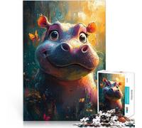 Ippopotamo sorridente con farfalle Puzzle da 1000 pezzi per adolescenti Analisi e logica Ogni pezzo è unico - Gioco divertente e stimolante per tutta la famiglia 38x26cm