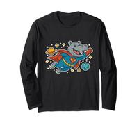 Ippopotamo supereroe che vola attraverso lo spazio - Cartoon divertente Maglia a Manica