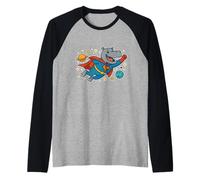 Ippopotamo supereroe che vola attraverso lo spazio - Cartoon divertente Maglia con Maniche Raglan