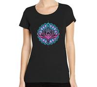 Iprints Lotus Flower Heart Meditation Mandala Star Nero Crew Neck Women's T-Shirt S