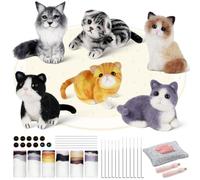 iptek Kit per infeltrimento ad ago, 6 pezzi, kit per principianti con animali della fattoria, in feltro di lana, strumenti per infeltrimento ad aghi, cuscinetti in schiuma, forniture per feste per