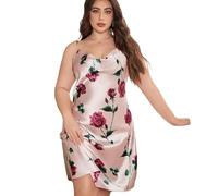 IPUDIS Camicia da Notte con Spalline Sottili per Donna Taglie Forti Scollo a V Camicia da Notte con Stampa Floreale Vestaglia Abbigliamento da Notte per La Casa per Donna Rosa 5XL
