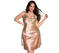 IPUDIS Gonna con Bretelle in Finta Seta Taglie Forti Primavera Ed Estate Stampa Sexy Pigiama Semplice da Donna Abbigliamento per La Casa Pigiama Champagne 4XL