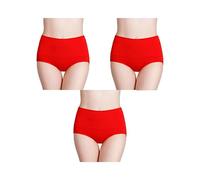 IPUDIS Mutande a Vita Alta per Donna Taglie Forti in Cotone a Copertura Totale Mutande di Controllo della Pancia,Mutande Traspiranti per Donna Confezione da 3 Rosso XXXL