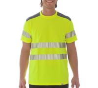 iQ-UV Maglietta di sicurezza HIVI UV Zip Up Shirt bicolore manica corta Kl.2 PSA altamente visibile, giallo-grigio, giallo-grigio, M
