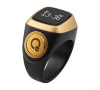 IQibla Anello intelligente impermeabile per Tasbih con contatore digitale, promemoria vibrazioni, display e connettività per avvisi di tempo di preghiera (22 mm nero)