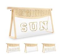 Iqimott Borsa trasparente per lettere di trucco, con chiusura lampo, impermeabile, per articoli da toeletta, Sun-beige