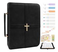 Iqimott Custodia in pelle di alta qualità con design a croce e manico, per uomini e donne, resistente, per studi biblici, borsa da trasporto, perfetta come regalo di Natale per i cristiani, con