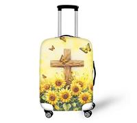 IQOPPEDR Copri valigia da viaggio con croce religiosa lavabile per valigia da 66 a 76,2 cm, croce religiosa girasole, L (copertura 26-30 pollici, croce religiosa girasole, girasole, Croce religiosa,