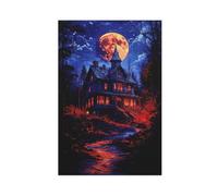 IQTFHGB Poster su tela, motivo: "An Old Haunted House in a Dark Forest Under A Full Moon", decorazione per camera da letto, ufficio, stanza, regalo, 60 x 90 cm