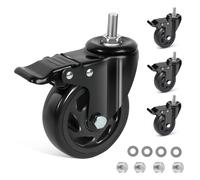 IQWTU 100mm Ruote per Carrello con Perno Filettato M12 x 1,75 x 30 mm, Set di 4 Ruote per Mobili con Freno, Cuscinetti Doppi Rotelle Girevoli a 360°, Ruota Piroettanti per Carichi Pesanti Fino 550kg