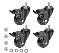 IQWTU 50mm Ruote per Carrello con Perno Filettato M10 x 1,5 x 30 mm, Set di 4 Ruote per Mobili con Freno, Cuscinetti Doppi Ruote Girevoli a 360°, Ruote Piroettanti per Carichi Pesanti Fino 300kg