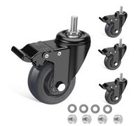 IQWTU 75mm Ruote per Carrello con Perno Filettato M10 x 1,5 x 30 mm, Set di 4 Rotelle per Mobili con Freno, Cuscinetti Doppi Ruote Girevoli a 360°, Rotelle per Carrelli Pesanti Fino 400kg