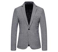 IQYU Blazer da uomo a quadretti, blazer da uomo con un bottone, taglio sottile con tasche, giacca slim fit, maglione da uomo, giacca leggera
