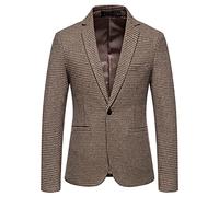 IQYU Blazer da uomo a quadretti, blazer da uomo con un bottone, taglio sottile con tasche, giacca slim fit, maglione da uomo, giacca leggera, cachi, XXXXL