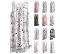 IQYU Camicia da notte da donna in cotone, lunga da notte, con stampa floreale, senza maniche, senza maniche, con scollo a U, per la casa, casual, per la casa, bianco, 3XL