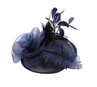 IQYU Cappello da baseball con piume alla moda, per matrimoni e fasce in rete, da donna, Blu marino, Taglia unica