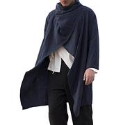 IQYU Cappotto da Uomo in Lino e Cotone, Mantella Lunga con Maniche Lunghe, Giacca da Caccia Invernale, Giacca a Vento a Bolle per Uomo, Cappotto in Pile Caldo, Felpa con Cappuccio da Uomo, Blu, 3XL