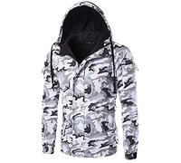 IQYU Felpa da uomo con cappuccio, giacca invernale da uomo, mimetica, giacca da sci, antivento, ispessita, funzionale da campo, giacca da montagna, giacca da lavoro, bianco, M