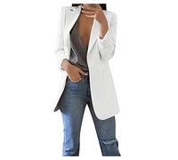 IQYU Giacca da donna in pelle nera a maniche lunghe elegante casual lavoro pulsante ufficio giacca frontale aperta abito blazer business ufficio blazer tuta sportiva, Bianco., M