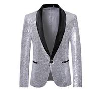 IQYU Giacca da uomo in oro con paillette, per feste, con brillantini, casual, per il tempo libero, con paillettes