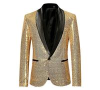 IQYU Giacca da uomo in oro con paillette, per feste, con brillantini, casual, per il tempo libero, con paillettes, gold, M