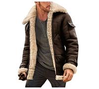 IQYU Giacca in pelle da uomo, in vera pelle di agnello, da uomo, da montagna, invernale, con cappuccio, giacca softshell per il tempo libero, giacca invernale, caffè, L