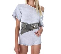 IQYU GüRtel - Cintura da donna in pelle nera con ampio corsetto elastico in vita, di alta qualità, Grigio C, Taglia unica