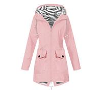 IQYU Impermeabile da donna lungo all'aperto: giacca softshell da donna, impermeabile, traspirante, lunga, giacca funzionale 3 in 1, giacca sportiva con cappuccio, leggera, giacca a vento, Colore: rosa
