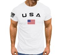 IQYU Maglietta da uomo con stampa, maglietta sportiva a maniche corte, alla moda, con stampa americana, bandiera americana, scollo rotondo, a maniche corte, traspirante, da corsa, a maniche corte, da