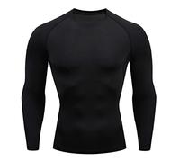 IQYU Maglietta sportiva da uomo, altamente elastica, da corsa, da uomo, a maniche lunghe, traspirante, ad asciugatura rapida, per allenamento, leggera, scollo rotondo, Nero , 3XL