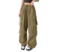 IQYU Pantaloni da jogging da donna, a vita bassa, lunghi da donna, colore nero, Y2K, con tasche multiple, da lavoro, invernali, per il tempo libero, a gamba larga, per lo streetwear, cachi, 3XL