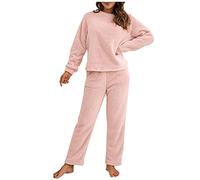IQYU Pigiama da donna lungo inverno - Tuta da donna morbida e calda inverno senza cappuccio tuta a maniche lunghe + pantaloni pigiameria in cotone pigiameria invernale pigiama loungewear, Colore: rosa