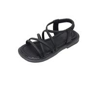 IQYU Sandali per bambini e bambine, con suola in gomma, antiscivolo, eleganti, romani, sandali estivi leggeri, tinta unita, per bambini, sandali da passeggio, Nero , 36