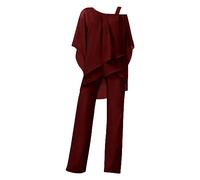 IQYU Tuta da donna in chiffon, per la casa, grandi dimensioni, estiva, due pezzi, larga, asimmetrica, con orlo largo, pantaloni per il tempo libero, una spalla, business, set elegante per feste,