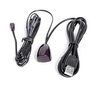 IR Remote Extender con due moduli cablati per la configurazione di | Due moduli cablati e connettore maschio USB-A, layout del cavo collegato per una configurazione di estensione del telecomando