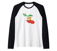 Iran, Mappa, con, Leone, e, Sole, Emblema, Vendemmia, Persiano Heritage Maglia con Maniche Raglan
