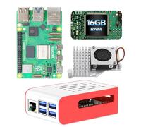 iRasptek Basic Kit For Raspberry Pi 5 16GB RAM con alloggiamento rosso e bianco e radiatore attivo
