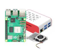 iRasptek Kit per Raspberry Pi 5 4GB RAM con custodia rossa e bianca e dispositivo di raffreddamento attivo