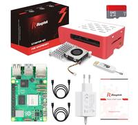 iRasptek Starter Kit For Raspberry Pi 5 4GB RAM- Edizione OS-Bookworm da 64GB preinstallata(Custodia rosse e bianca)