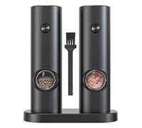 IraXpro Set Macina Sale e Pepe Elettrico,Macina Pepe Elettrico a Batteria 4-AAA con Base,Spazzola per la Pulizia,Luce a Led,Anima Macinante in Ceramica,5 Grossolanità Regolabili (Nero-Batteria)