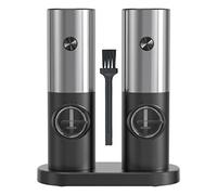 IraXpro Set Macina Sale e Pepe Elettrico,Macina Pepe Elettrico a Batteria 4-AAA con Base,Spazzola per la Pulizia,Luce a Led,Anima Macinante in Ceramica,5 Grossolanità Regolabili (Argento-Batteria)