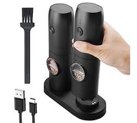 IraXpro Set Macina Sale e Pepe Elettrico Ricaricabile,con Basetta di Ricarica,Spazzola per la Pulizia,Luce a Led,Anima Macinante in Ceramica,5 Grossolanità Regolabili,2 Pezzi(Nero-Ricaricabile)