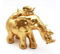 Irayin Elefante Portafortuna, Decorazioni di Elefanti, Regalo Mamma, Tre Cuccioli di Elefante Dormono sulla Madre, Soprammobili Moderni Salotto, Statuette Decorative Casa - Oro