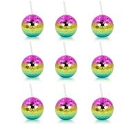 IRCKONCI Confezione Da 9 Bicchieri Con Sfera Da Discoteca Con Coperchio E Cannucce, Bicchiere Riutilizzabile Con Sfera Da Discoteca Da 580 Ml(Multi-colored)