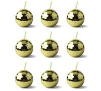 IRCKONCI Confezione Da 9 Bicchieri Con Sfera Da Discoteca Con Coperchio E Cannucce, Bicchiere Riutilizzabile Con Sfera Da Discoteca Da 580 Ml(Gold)