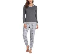 Irdcomps Pigiama Donna Cotone Invernale Pigiami Due Pezzi da Donna Inverno Lungo Set Pigiama da Notte Leggero Sleepwear e Négligé Grigio Scuro1 S