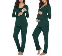 Irdcomps Pigiama Donna Premaman Cotone Pigiama Due Pezzi Premaman Lunga Set Pigiama Allattamento Abbigliamento Premaman Allattamento Casa Incinte Parto Ospedale Verde XL