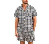 Irdcomps Pigiama Uomo Cotone Leggero Pigiama Corto Estivo Pigiami Estivi Due Pezzi Maglia a Maniche Corte con Scollo a V e Pantaloncini Quadri Nero 3XL